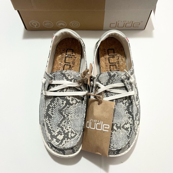 Hey Dude | Jungle Grey Wendy Snake Print  Slip On Loafers Shoes - Picture 2 of 4